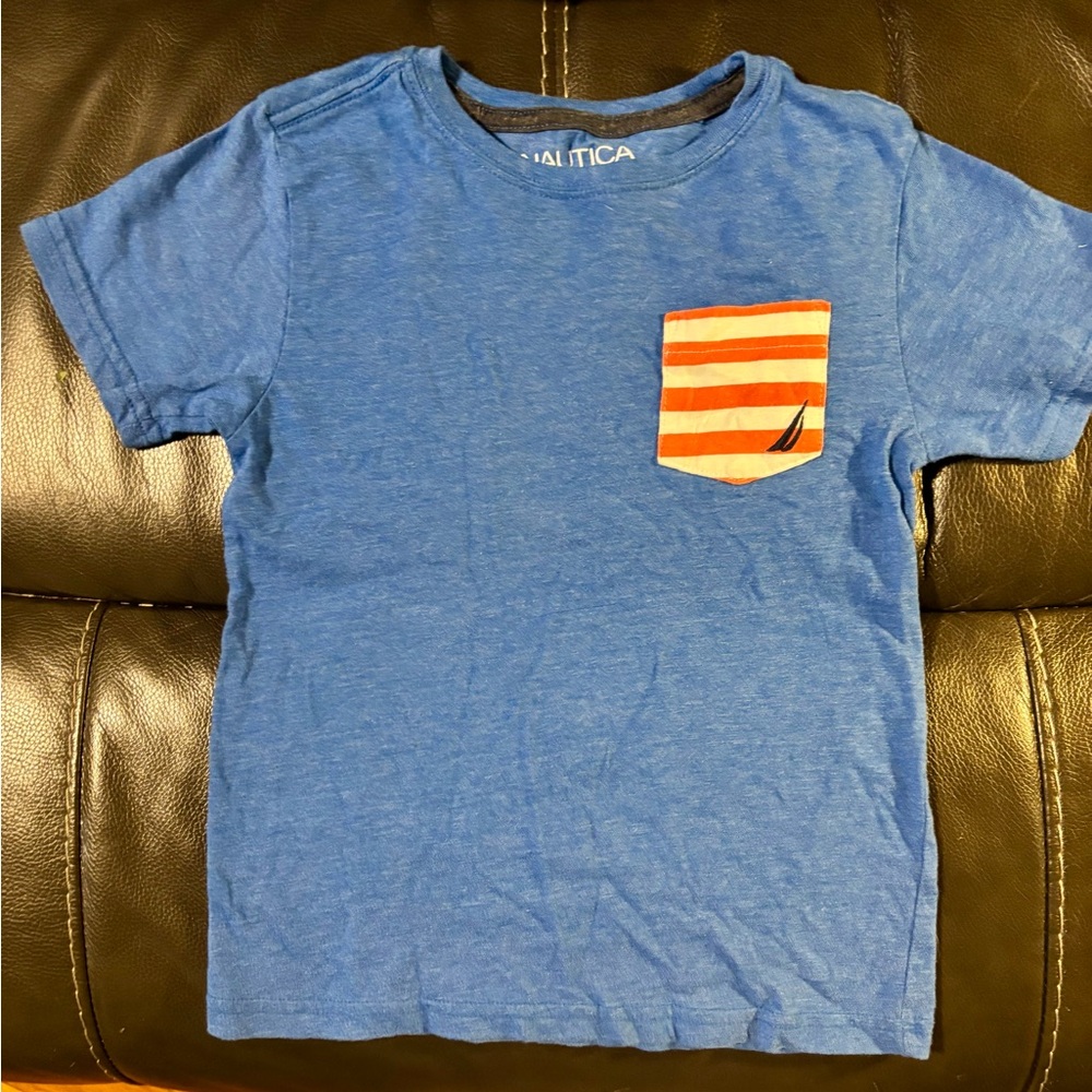 Nautica Kids Blue Tee with Striped Orange Pocket